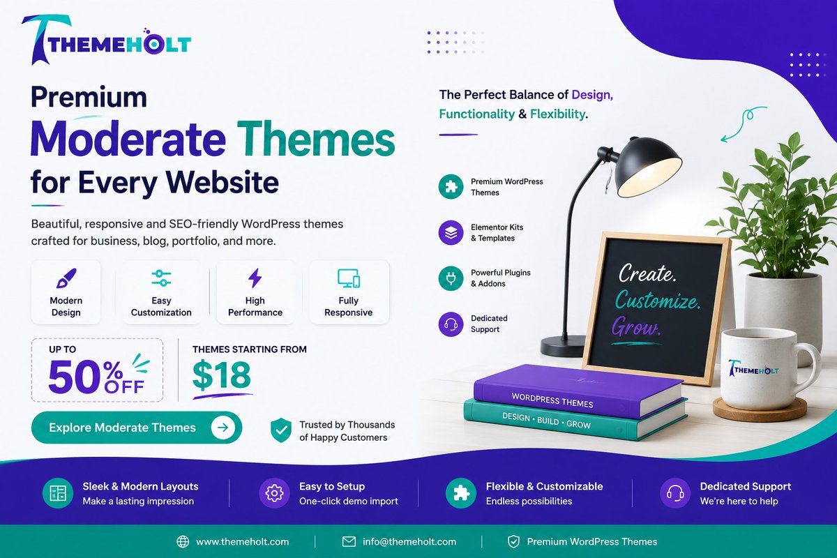 ThemeholtT's tweet photo. 🚀 Build a website that looks as good as your ideas.
Meet Moderate Themes by ThemeHolt — modern, responsive, SEO-friendly &amp; easy to customize.
Build. Customize. Grow. 💜💙
Explore → https://t.co/y5EMSYjQWB
#WordPress #WebDesign #WordPressThemes #Elementor #WebDevelopment https://t.co/9bxOTqgEom