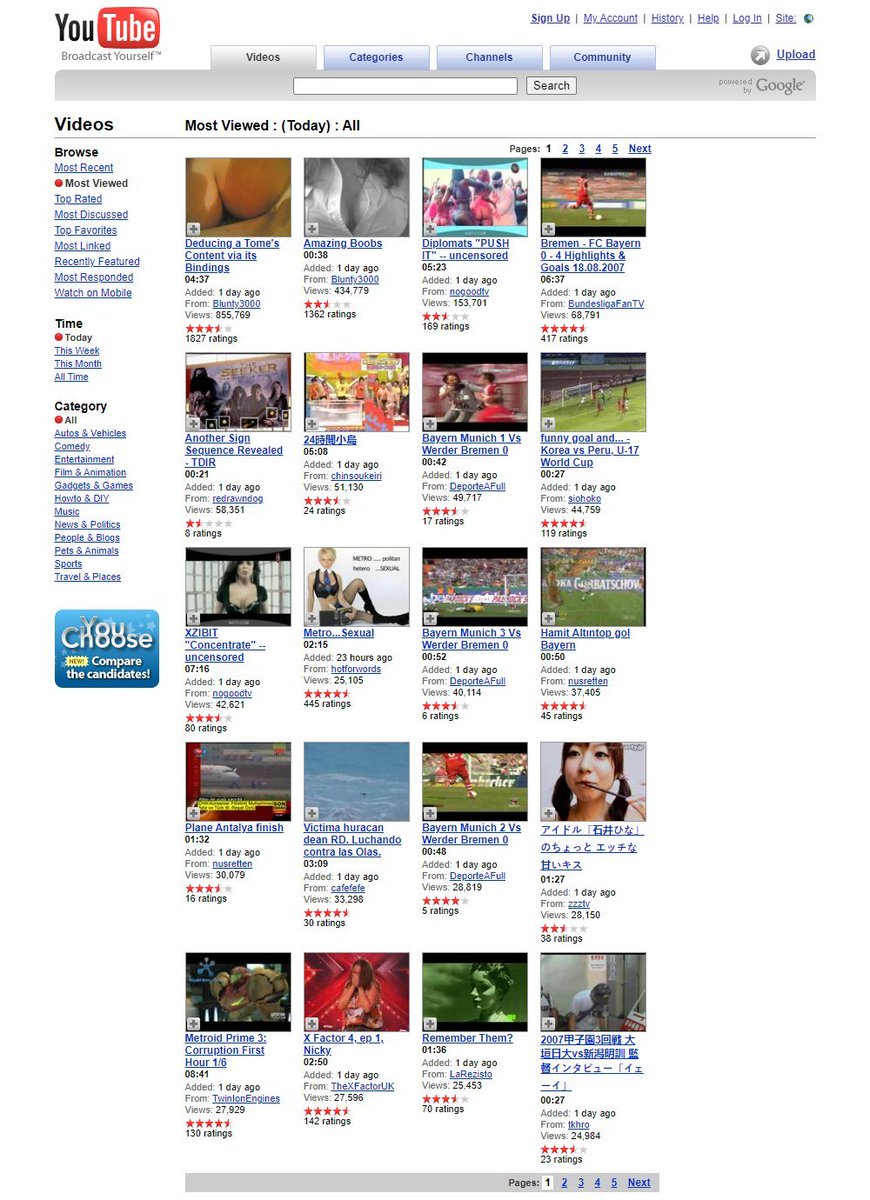 WebDesignMuseum's tweet photo. Most viewed videos on YouTube on August 20, 2007 https://t.co/hp3pXNGphH