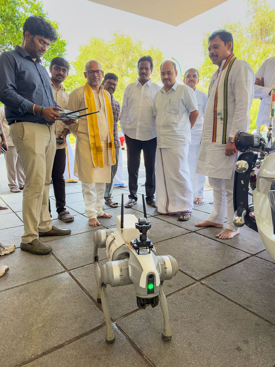 TTDevasthanams's tweet photo. TTD Explores Robotic Dog for Wildlife Monitoring & Devotee Safety
Equipped with AI, thermal & optical cameras, LiDAR and sensors, the robot can detect wildlife in darkness/fog, send geo-tagged alerts and stream live feeds to control rooms.
#TTD #Tirumala #DevoteeSafety https://t.co/RRPkQov3pB