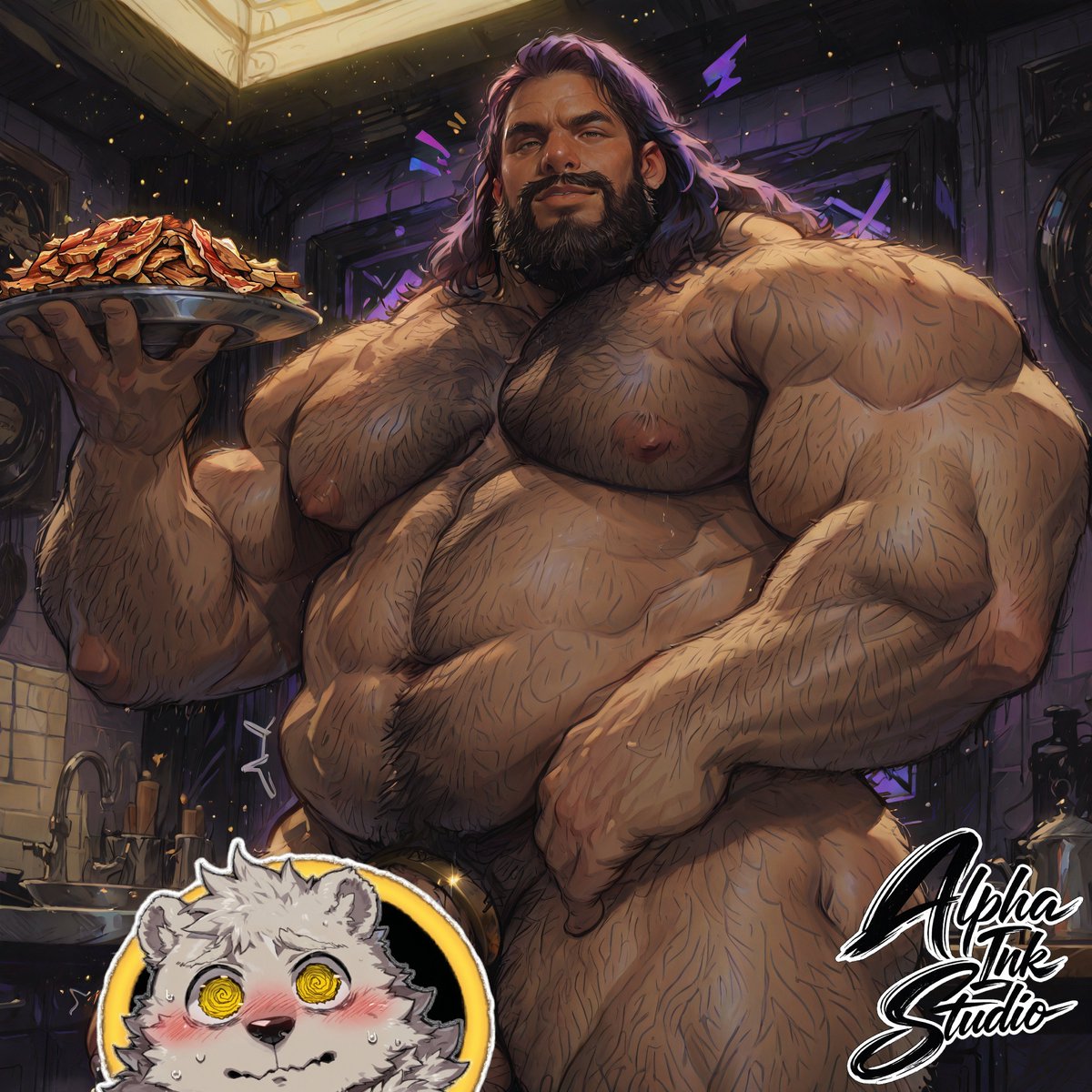 AlphaInkStudio's tweet photo. Bacon Day just got a lot more filling 🥓 He’s serving crispy strips… and something even thicker.
Who’s ready for seconds?
Full uncensored version waiting for you in P  😋.
#BaconDay #AlphaInkStudio #MuscleBear #HairyHunk #Bacon #SFW #GayArt #BearArt https://t.co/vd7FpMIDiu