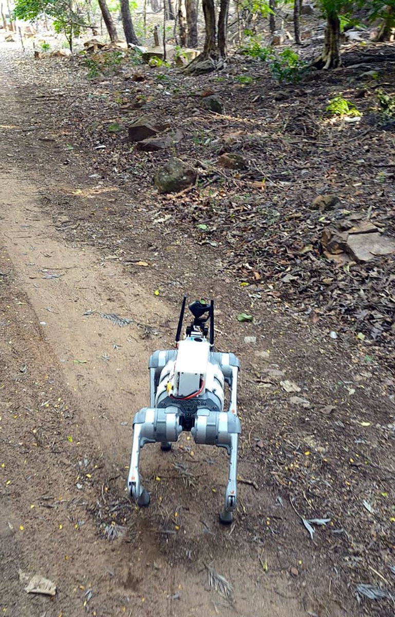 TTDevasthanams's tweet photo. TTD Explores Robotic Dog for Wildlife Monitoring & Devotee Safety
Equipped with AI, thermal & optical cameras, LiDAR and sensors, the robot can detect wildlife in darkness/fog, send geo-tagged alerts and stream live feeds to control rooms.
#TTD #Tirumala #DevoteeSafety https://t.co/RRPkQov3pB