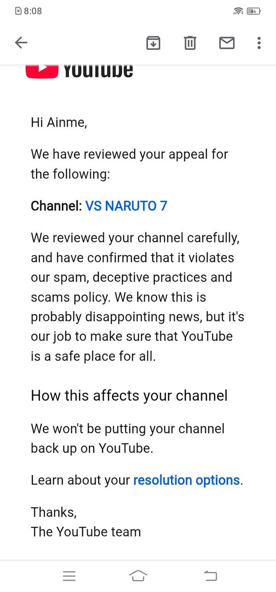 vs_naruto_7's tweet photo. Dear @TeamYouTube Hi TeamYouTube,
Thank you for looking into this. I believe my channel was terminated by mistake. My channel name was [VS NARUTO 7
@vs_naruto_7 ].
I mainly created anime edits/shorts and did not intentionally violate YouTube's policies. I was surprised to see my channel terminated and would appreciate it if the team could review the decision again.
If there is any specific content that caused the termination, please let me know so I can better understand the issue.
Thank you for your time and help
#TeamYouTube