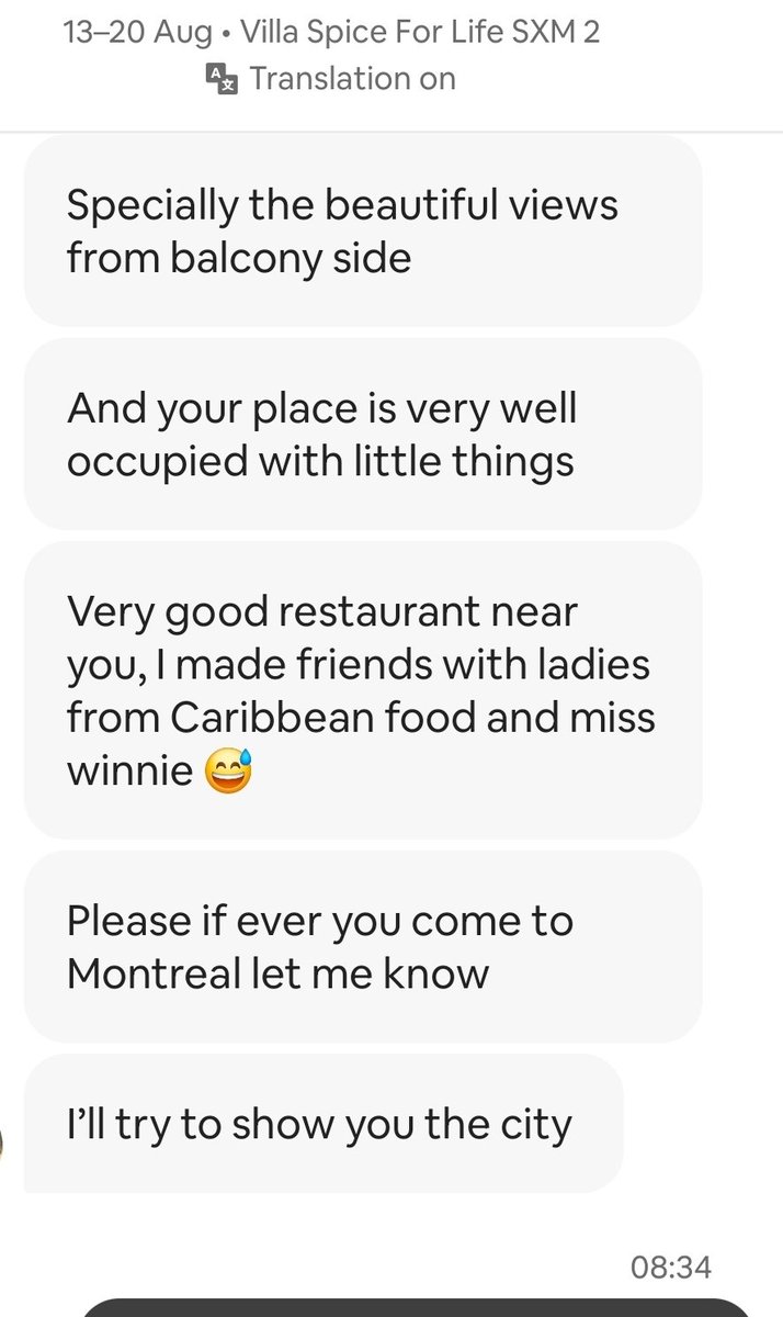 MsAmyArrindell's tweet photo. I love waking up to these types of conversations with my guests. Read them, then book your stay at https://t.co/cUfOPflLXB  or https://t.co/HZtRQvkd28 while we still have availability to host you. Trust me. You will be amazed, just as she was, by our units and our location. #sxm https://t.co/g8qrqhKKV2