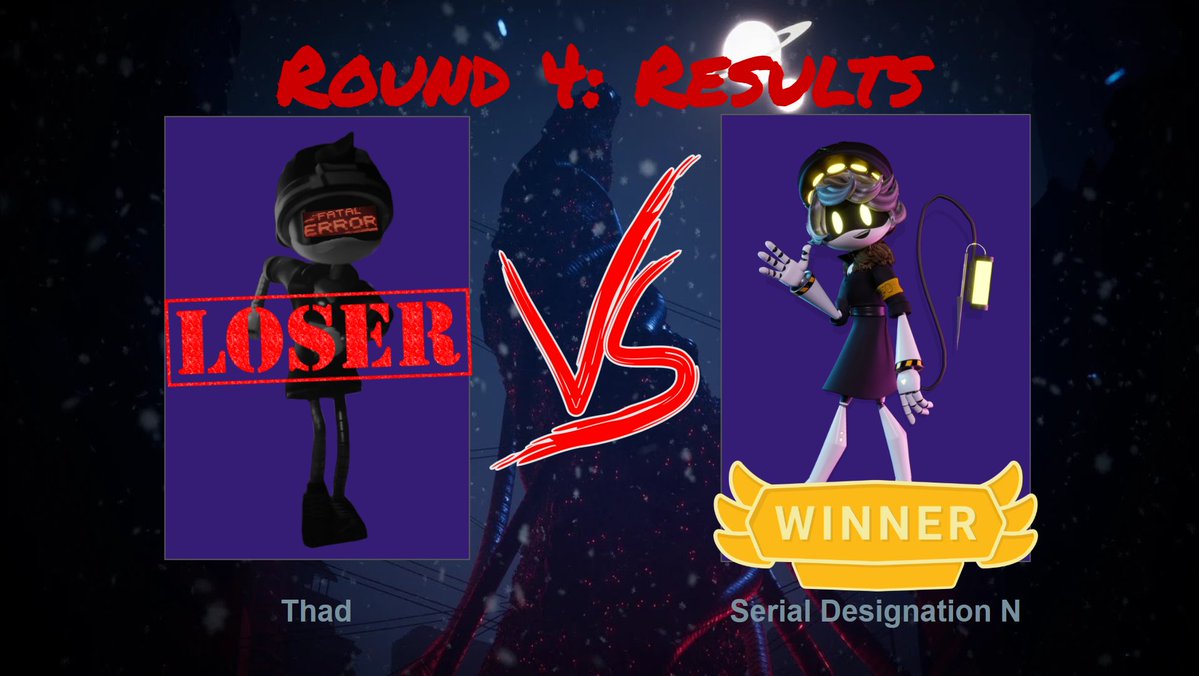 AwokenAlchemist's tweet photo. That's a wrap on the Prelims. N has prevailed, and will eat Thad, but don't worry, he already plans to download Thad's code and keep it safe and comfortable. That's what friends are for

The drawing will be later today, and tomorrow, the Semi-Finals begin
#vore #murderdronesnsfw https://t.co/5lCMpAWvGN