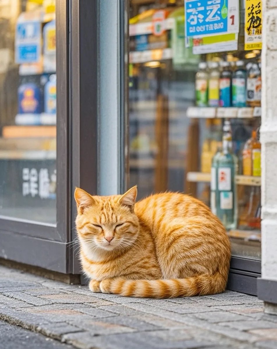 1sBoyd's tweet photo. Urban vibes caught on the go – a lazy cat napping on a sun-warmed shop stoop in the busy downtown. https://t.co/ktz6mFY4c5