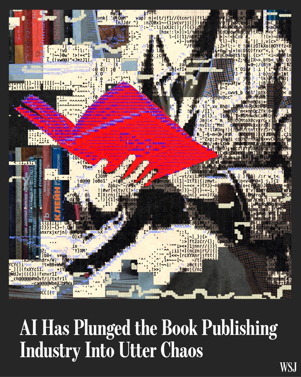 WSJ's tweet photo. The spectacular implosions of big book deals over AI use are forcing a reckoning over creativity, trust and the future of the publishing industry. 🔗 https://t.co/Bv21IEzXuf https://t.co/n7LgRGhwYy