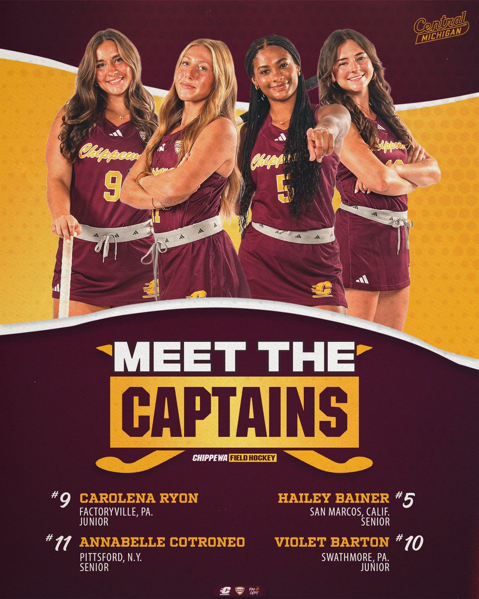 CMUFieldHockey's tweet photo. Please give a warm welcome to our 2026 captains 🥳

#FireUpChips🔥⬆️🏑 https://t.co/p59rBILwiu