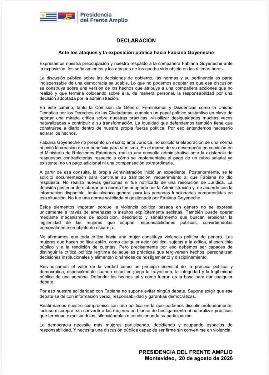 AndreaVenosa's tweet photo. Declaración del Frente Amplio sobre la desinformación que se está dando sobre Fabiana Goyeneche https://t.co/94f9mqzn8O