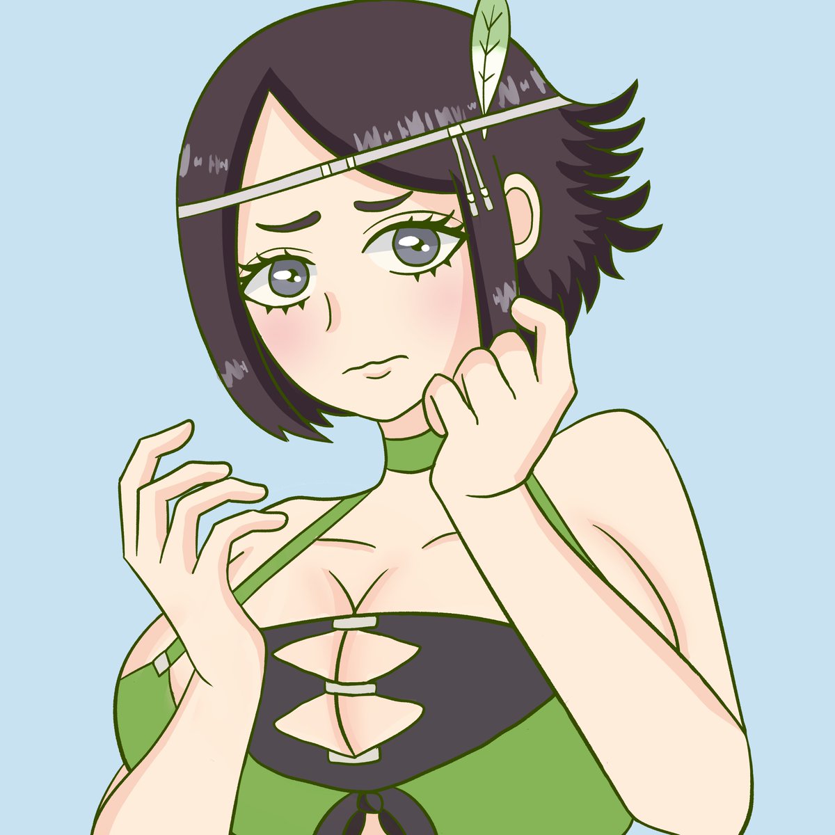 ArtsAwakening's tweet photo. Day 61 of Daily Fire Emblem Sketches! Summer Noire from Fire Emblem Heroes is a bit embarrassed in this outfit... 💚 
#FireEmblem #FE #FE13 https://t.co/x0amkP37LM