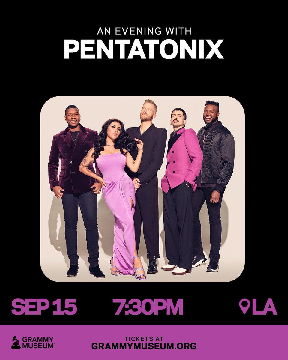 PTXofficial's tweet photo. JUST ANNOUNCED! Join us in Downtown LA on September 15th for a special conversation + performance at the @GRAMMYMuseum.  

Limited tickets are ON SALE NOW! 🎶 https://t.co/CpbZCwfo1Q https://t.co/YxtlCihwBd