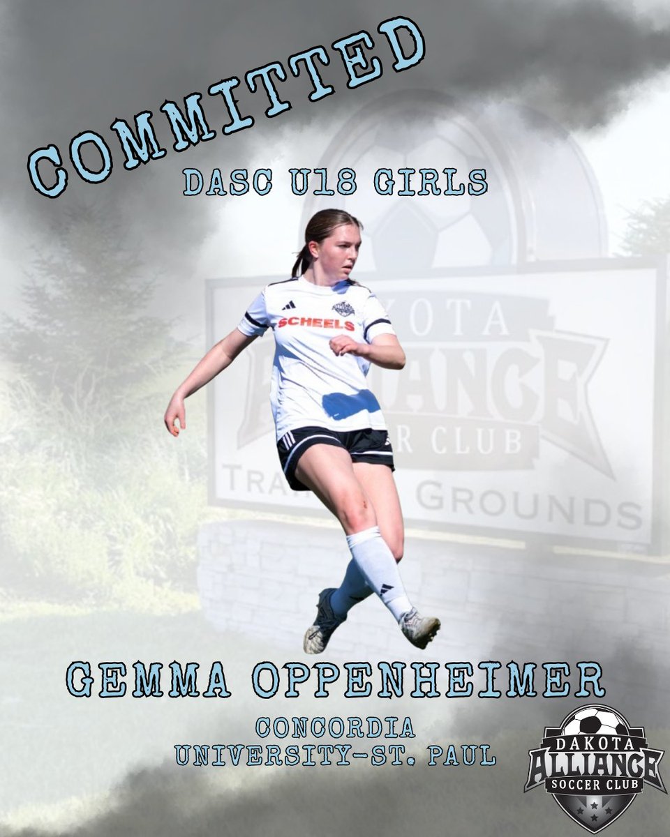 Dakota_Alliance's tweet photo. 🚨COMMITMENT ALERT🚨
Congratulations to DASC U18 Girls Academy Player, Gemma Oppenheimer, for announcing her commitment to further her education and play collegiate soccer at Concordia University - St. Paul!
#theDASCway
Did you commit to play collegiate soccer as a DASC player?
Complete the College Commitment Form on our website at College Advisory Program https://t.co/8I7YVhfplo