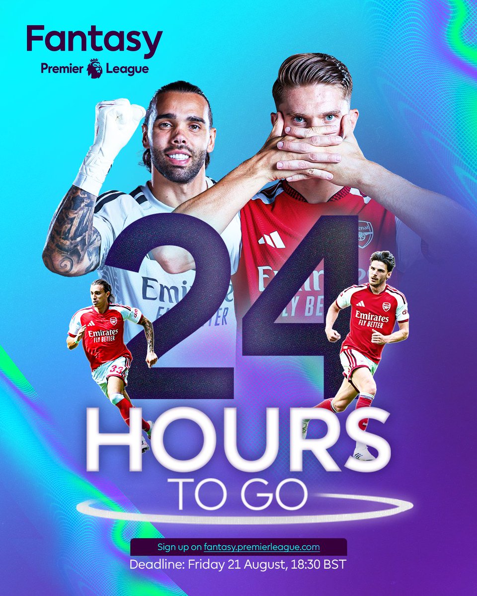 Arsenal's tweet photo. 24 hours to go ⌛️

Have you locked in your FPL team, Gooners? 👀 https://t.co/2RHWUq4vC1