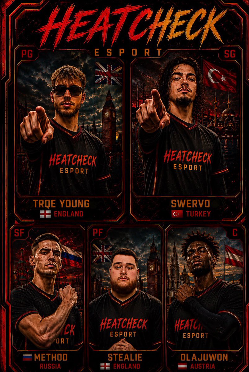 heatcheckesport's tweet photo. Heatcheck E-sports 2k27 roster reveal for the upcoming leagues:

GM : @IIYAN1R31II 

♟️ : @Fqtstop 
🎯 : @Swervo4PF_ 
🔒 : @Not_Method 
⚓️ : @stealiie 
🐎 : @Olajuwon_2K 

@KW5_EU @maneoriginalcom https://t.co/LGsiTFsFF7