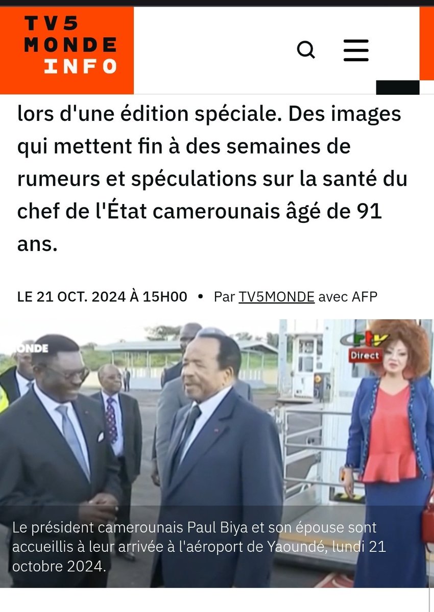 L_Kmer237's tweet photo. Retour du dictateur Paul Biya en 2024.

Qui a vu une vidéo de lui à son arrivée aujourd'hui ?

Finissez de manipuler les Camerounais, puis la vérité se saura.
#cameroun https://t.co/GkgNPVDUcQ