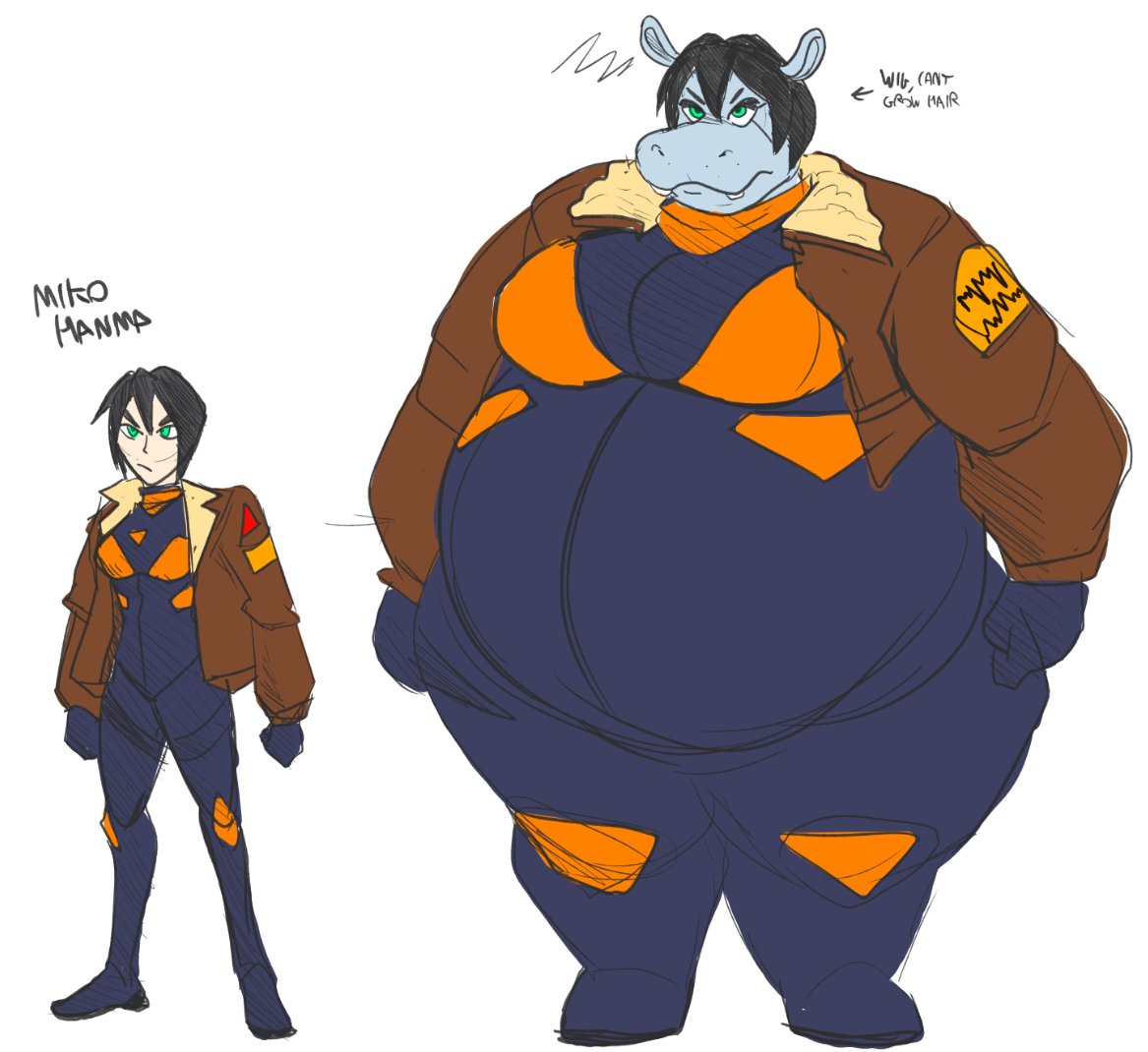 ZAC__IMPACT's tweet photo. workshoppin a new character for a scifi setting. you can have your brain+organs put inside of a chassis and swap it between biorganic compatible bodies. miko here is tasked with going to a high-gravity planet and is given a huge cyborg hippo body to handle the planets enviroment https://t.co/ErQaRkt8t5