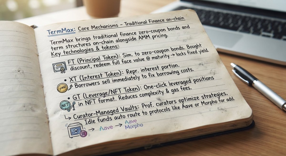 MUSHTAQ01M's tweet photo. How Engine Works
Fixed-Rate Borrowing &amp; Lending: Instead of managing volatile floating rates,borrowers issue FTs representing their total debt obligations at a specific maturity date. Lenders purchase these discounted FTs to secure guaranteed fixed returns @TermMaxFi #Tremmax https://t.co/OtPKwxp46r