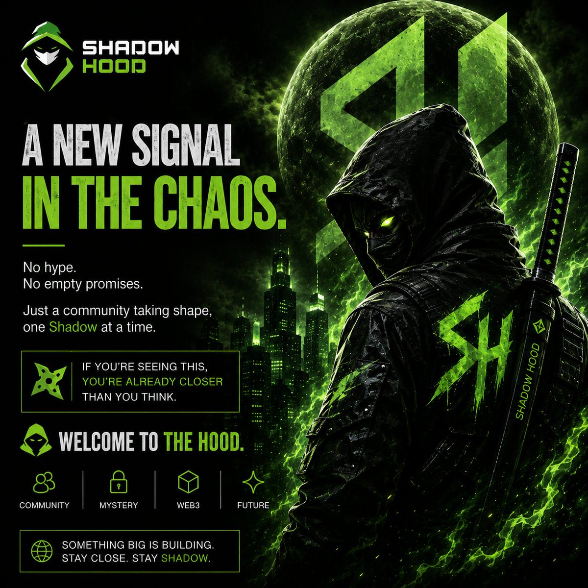 shadowh00d's tweet photo. A new signal just appeared. ⚡🌑

No hype.
No empty promises.
Just a community taking shape, one Shadow at a time.

If you’re seeing this, you’re already closer than you think.

🥷 Welcome to the Hood.

Drop your address ⤵️

#ShadowHood #Web3 #NFT #RobinhoodChain https://t.co/uu1BYsqFDn