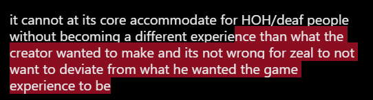 Sp311BOund's tweet photo. @a_alad3509 i dont find it ableist anyhow. not everything can be made in a way to properly accommodate every possible disability. in this case especially as the game's core mechanic is using hearing. https://t.co/nDgaMz9hJA