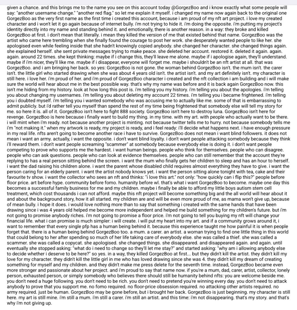 GorgezBoo's tweet photo. my dear followers, GorgezBoo 👽
nft collection community and
@elonmusk @x @opensea ❤️
if this post ever reach you, i appreciate if you would take your time and read all of it 👇 https://t.co/AhuuRT71Ip