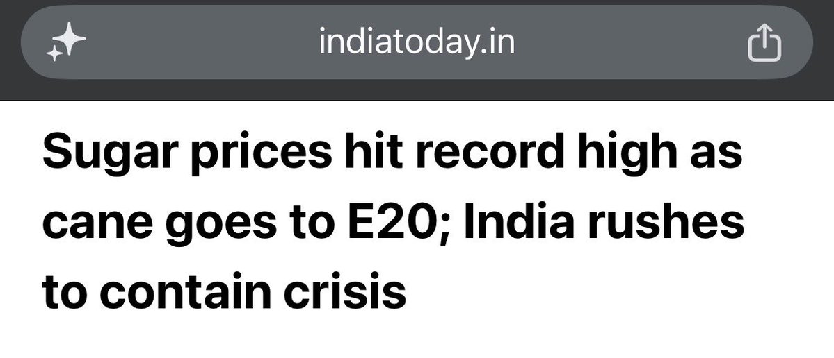 mainbhiengineer's tweet photo. > Govt implemented E20 five years before time in hurry.
> Started putting E20 even in non E20 vehicles
> E20 reduced mileage and Ethanol costs almost same as Petrol so public effectively paying more for Petrol.

> Sugarcane used in Ethanol left less cane for sugar production for domestic use
> Sugar price started increasing that now India have to import sugar.
> India became a sugar import nation from being an exporter for a decade

In summary, public is paying more for Petrol, more for sugar, dependency on import is still there with Sugar joining the list.

This E20 policy needs to be added in textbook to teach how not to implement a policy at mass level.