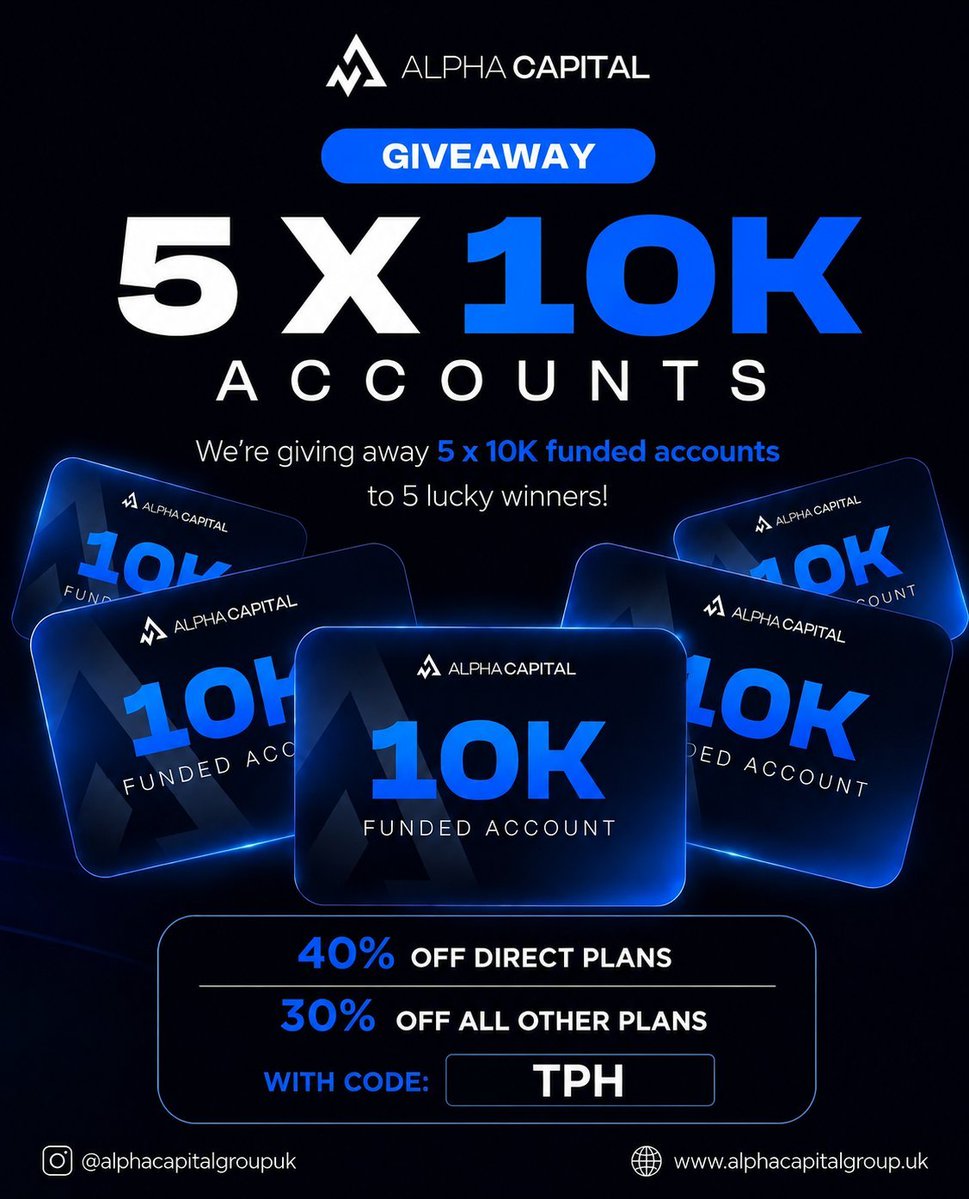 sid_traderz's tweet photo. 🎁 $50K GIVEAWAY 🎁 

5 X  $10,000 Challenge accounts 

To Enter:
🔹Follow @AlphaCapitalUK @sid_traderz @TrustedPropHub

🔹Like, Repost &amp; Tag 3 traders.

🔹 Must Engage in the quoted post. 

Winners in 5 days https://t.co/JtfEovMP4K