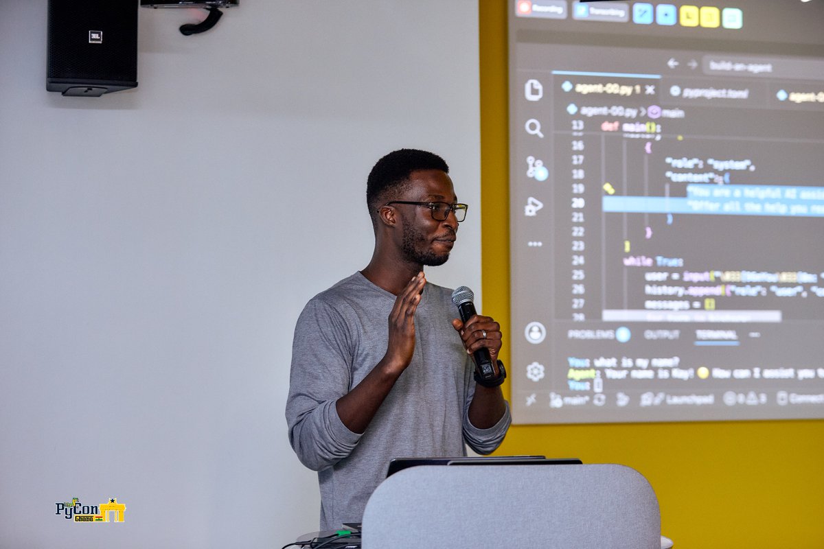 kwekutech's tweet photo. The afternoon is getting serious at @PyconGhana
2026. 

Developers are building AI pipelines with LangChain, Neo4j and GitHub, while another session is breaking down how to build your first AI agent with Python.  

And Django Day is bringing the @PyLadiesGhana community into the mix.  

Different rooms, different tools, one community building with Python.   

We’re still on the ground capturing it.  

#PyConGhana2026