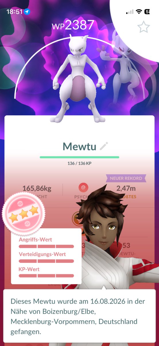 JacobVanselow's tweet photo. Seht her! Meine neue Errungenschaft.. Mewtu! 🥳 #PokémonGo #Mewtu #Megaentwicklung #Spezialhintergrund https://t.co/G69jX8TVTs
