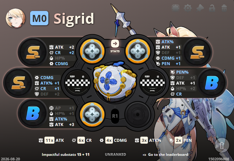 DeathsCradle's tweet photo. @Iyokuu Hi again, question again~
My sigrid is still in prog lvl 50 with and on the sig2 core skill at D
Been farming drives still in prog but im trying to understand why i went from an S to A on the discs, swapped to puffer will change the 2x later, is it very bad or okay? https://t.co/HjxRTeo7Vi