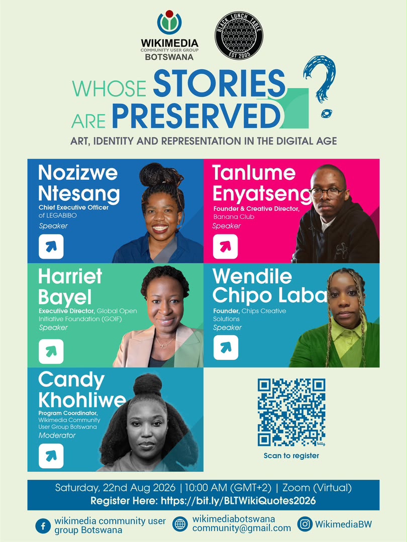 legabiboadvo's tweet photo. Whose Stories Are Preserved? ๐
Who gets to be documented, represented and remembered in our cultural spaces, archives and digital platforms?
๐ฑRegister using the link/details provided on the flyer.
#LEGABIBO #artidentityandrepresentation #digitalage #wikimediabw https://t.co/gVzmBvX9Gz