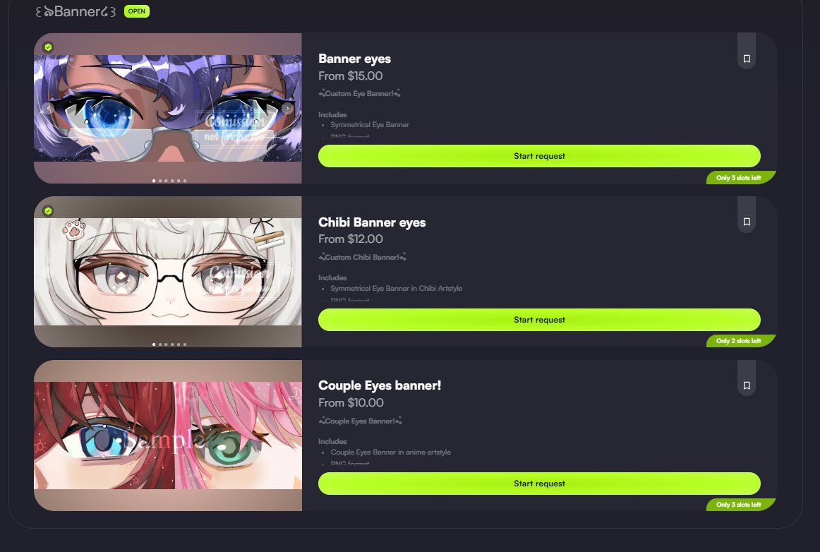 MsEquidna's tweet photo. I really want to clear all these remaining slots! Help me finish them so I can draw non-stop!  (>⩊<) ♡

Banner Eyes — $15.00 
Chibi Banner Eyes — $12.00 
Couple Eyes Banner! — $10.00 

Super few slots left, grab yours before they're gone! 
#artshare #smallartist #comission https://t.co/IDmwzcYj3H