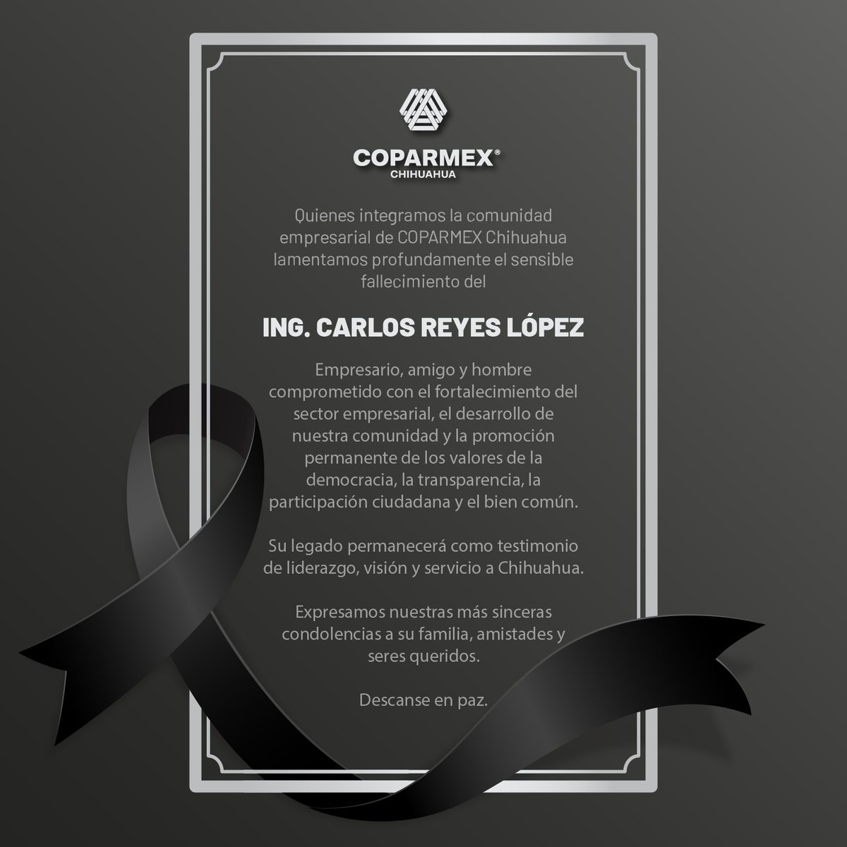 CoparmexCUU's tweet photo. Descanse en paz. https://t.co/ujfd2Su6Km