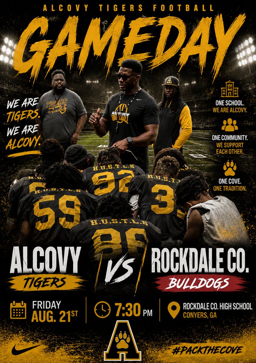 coachnate56's tweet photo. Kickoff is in just over 1 day!  Plan to show up to support our Tigers against Rockdale!  @CoachDixonTyme4 @AlcovyFootball https://t.co/7lLd8Rnakp
