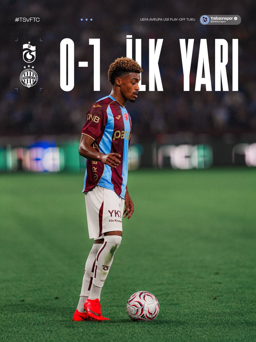 Trabzonspor's tweet photo. ⏱ 45’ Karşılaşmanın ilk yarısı tamamlandı.

Trabzonspor 0-1 Ferencvaros #TSvFTC https://t.co/OLVkSpqLsf