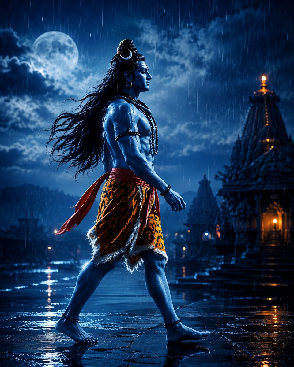RoyNath26's tweet photo. 🌧️🔱 In the silence of the rain, Mahadev walks with timeless grace.
A powerful artistic portrayal of Lord Shiva surrounded by the calming beauty of the night — a perfect blend of devotion, strength, and divine serenity. 🕉️💙
Har Har Mahadev! 🔱
#Mahadev #LordShiva #HarHarMahadev #Shiva