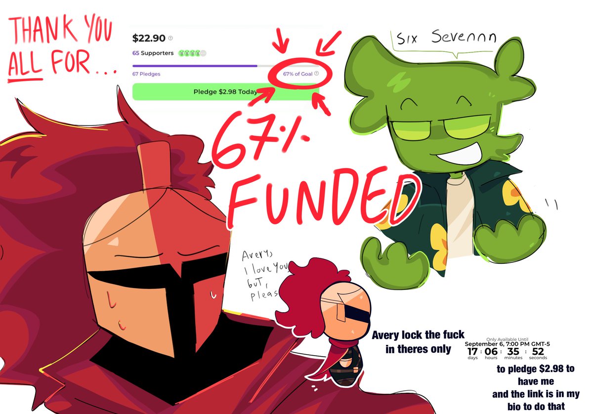 Cyphershome_'s tweet photo. its not at 67% anymore but it was a necessity to make this mini promo art you see
GO SUPPORT THE D3RLORD3 PLUSHIE CAMPAIGN!!! LINK IS IN MY BIO OR DOWN BELOW! WE NEED HIM REAL HES SO CLOSE YOU GUYS
#sfawtde #dawtde #d3rlord3 #averythemayo #minecraftarg https://t.co/jRND3my58B