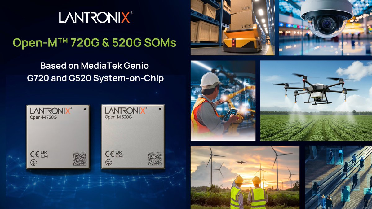 lantronix's tweet photo. Bringing more AI to the edge shouldn’t mean sacrificing power efficiency or time to market.

The new @lantronix Open-M™ 720G/520G SOM Series, powered by MediaTek Genio, delivers up to 10 TOPS of AI performance at under 4W for drones, robotics, smart cameras and industrial IoT.

See it for the first time at Commercial UAV Expo, Sept. 1–3 at Caesars Forum.

📍 Booth #1835

Learn more: https://t.co/9PZyEoaIqw

$LTRX #EdgeAI #AutonomousSystems #EmbeddedSystems #UAV #drones