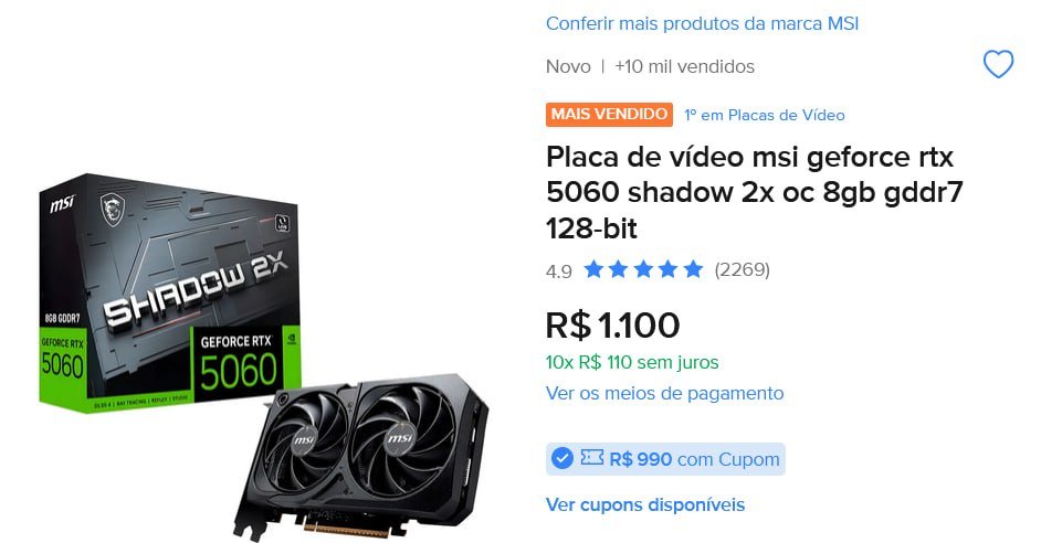 lapromotion_'s tweet photo. Mais um "bug" de loja sem reputação na área de eletrônicos que apareceu agora há pouco, postei no telegram, segue o mesmo rito, se pedirem qualquer coisa por fora, cancela o pedido e vida que segue, tem cara de loja hackeada, se enviarem grava unboxing.

Era desse link aqui, saia 990 com cupom MELITEC numa RTX 5060 kkkkk

https://t.co/ploeSgAJbu