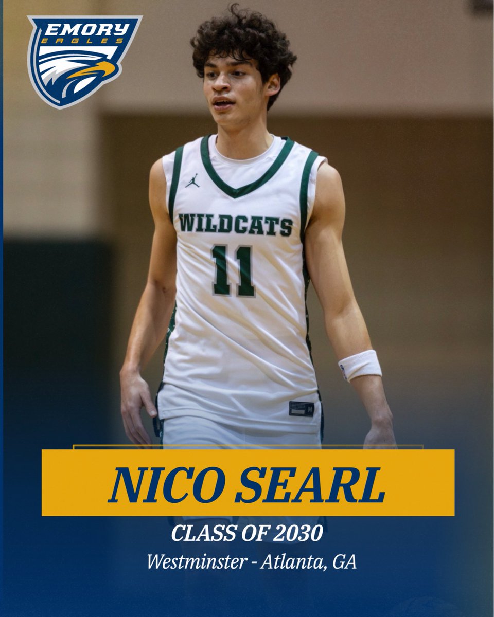 EmoryBasketball's tweet photo. Continuing to welcome the Class of 2030 🦅

Up next is a guard from Atlanta, GA …

Please welcome Nico Searl! 

#TCC https://t.co/PR37T0awLk