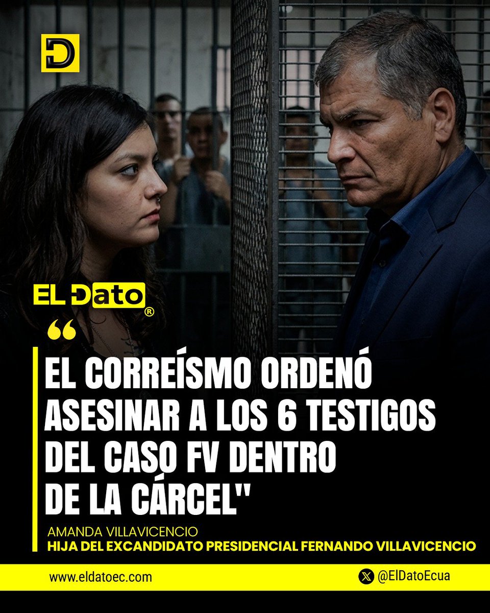 ElDatoEcua's tweet photo. #Urgente "¡EL CORREÍSMO ORDENÓ ASESINAR A LOS 6 TESTIGOS DEL CASO FV DENTRO DE LA CÁRCEL!"

El as4sinato de Fernando Villavicencio, ocurrido en agosto de 2023, vuelve a generar cuestionamientos y pedidos de su familia para que se esclarezcan los hechos y se determinen responsabilidades.

Nuevas declaraciones han reavivado las acusaciones contra Rafael Correa y sectores de la Revolución Ciudadana, señalados por presuntos vínculos con hechos relacionados con el crim4n y la posterior muerte de personas vinculadas al proceso.

Uno de los principales puntos de preocupación es el as4sinato de seis personas consideradas testigos del caso mientras permanecían bajo custodia penitenciaria. 

@ElDatoEcua👈

#ElDato #Ecuador #FV
