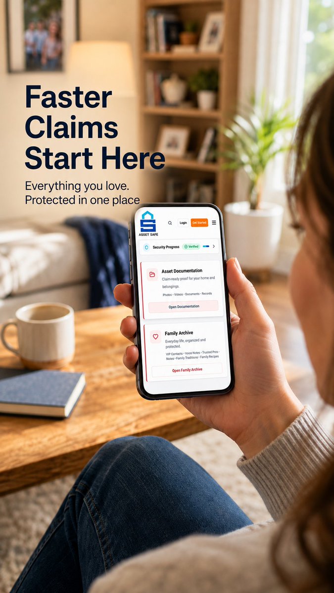 GetAssetSafe's tweet photo. When you’re prepared, claims move faster.

Asset Safe helps you stay prepared with organized photos, videos, documents, records, and property details.

Follow Asset Safe for simple ways to protect what matters.
https://t.co/z5yhqGawmE https://t.co/jSIblaknPo