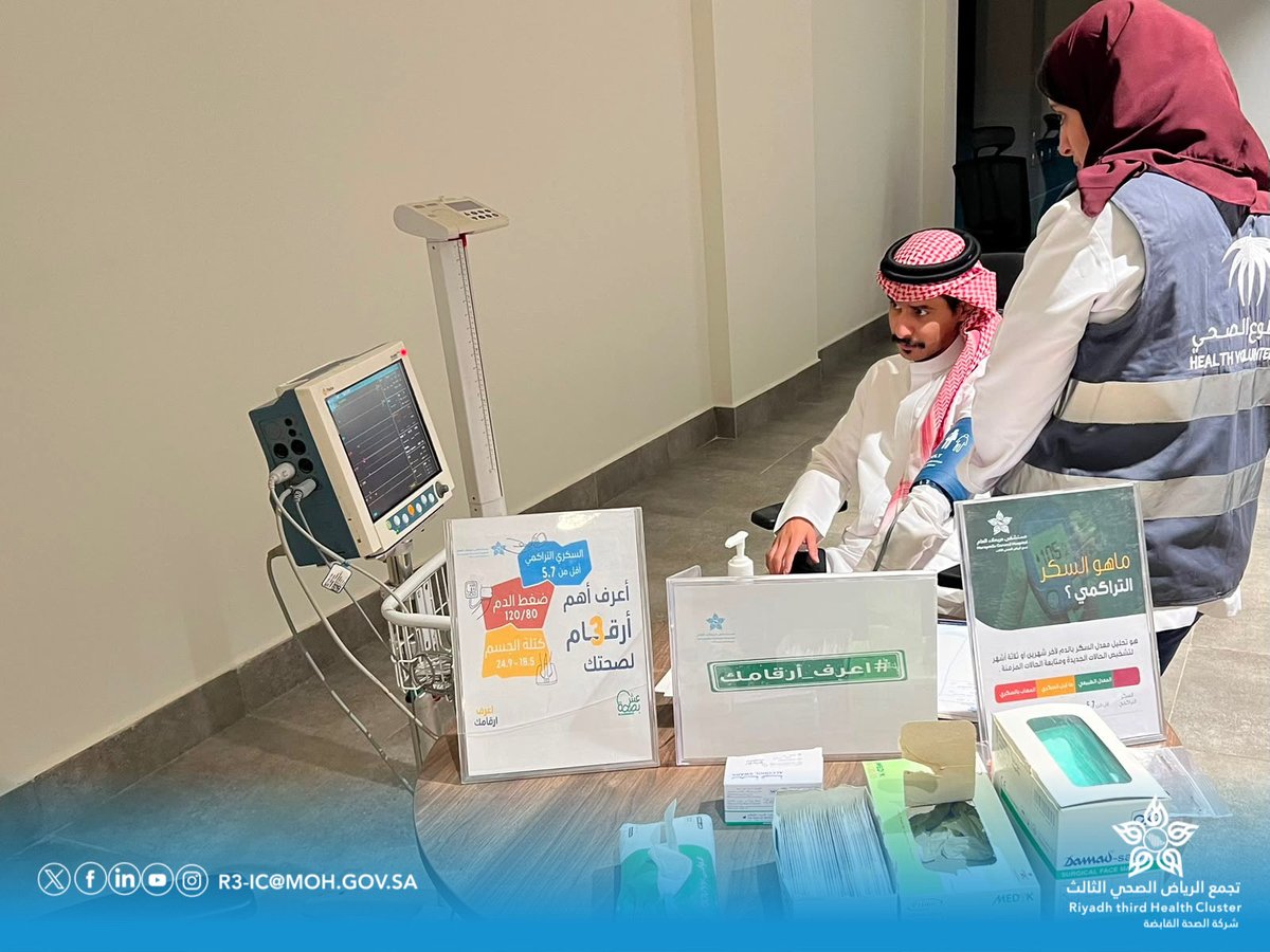 Cluster3Riyadh's tweet photo. 📸 | يواصل #تجمع_الرياض_الصحي_الثالث، ممثلًا في مستشفى حريملاء العام، مشاركته في #المزاد_الدولي_لمزارع_إنتاج_الصقور، بمشاركة فريق #التطوع_الصحي، وفي إطار تعزيز دوره في المجتمع، عبر تقديم التوعية الصحية وقياس العلامات الحيوية والاطمئنان على صحة الزوار✨ https://t.co/0PqZRwlCAd