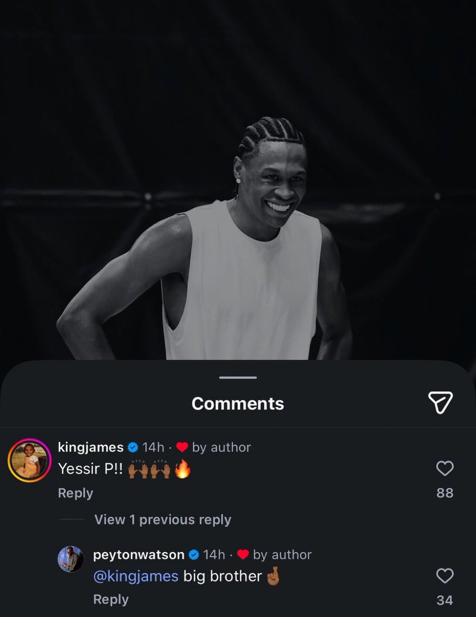 PlayoffLucro's tweet photo. LeBron congratulates Peyton Watson

He’s really a big bro to half the NBA 😭🐐 https://t.co/WPJ9pf9NV1