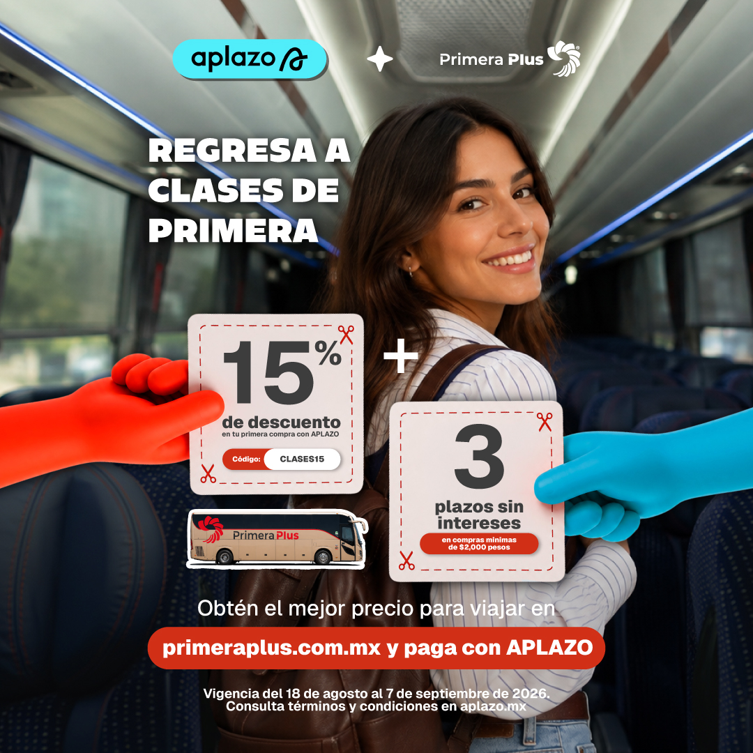 Primera_Plus's tweet photo. Regresar a clases también puede ser un buen viaje 🎒🚌 Aprovecha tu descuento con Aplazo en tu primera compra.
Compra tus boletos en la app o en https://t.co/Su8YSmmLeN
#PrimeraPlus #RegresoAClases #Aplazo #ViajaDePrimera https://t.co/lbaRyPYpMv