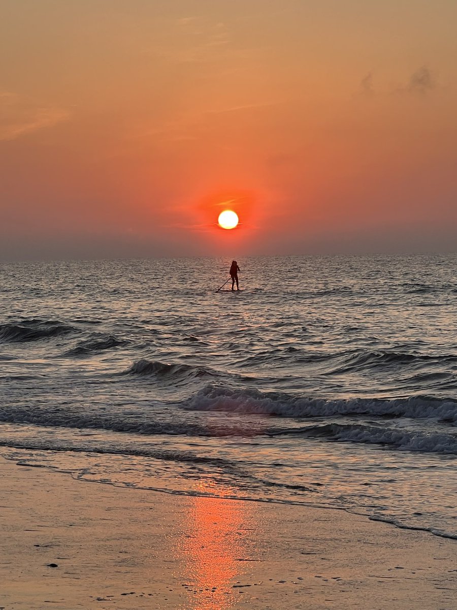 CarolinaGirlGen's tweet photo. No turtle action this morning but enjoyed a gorgeous sunrise along with a paddle boarder! Talk about a front row seat! #turtlepatrol #Seaturtles #loggerheads #beachlife https://t.co/THETCkqJzd