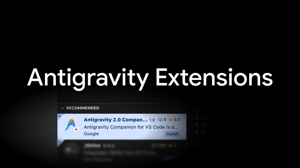 antigravity's tweet photo. Antigravity IDE extensions are here! Now available for Visual Studio Code, Visual Studio, Zed, and JetBrains. https://t.co/n4Dmq8nbuU