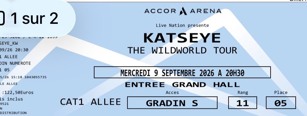 tmgochii's tweet photo. Coucou ! 
Je revend 2 place pour Katseye le 9 septembre Cat 1 
#katseyeparis #katseye #hootiefrutti #daniela #manon https://t.co/BLn6isNjQE