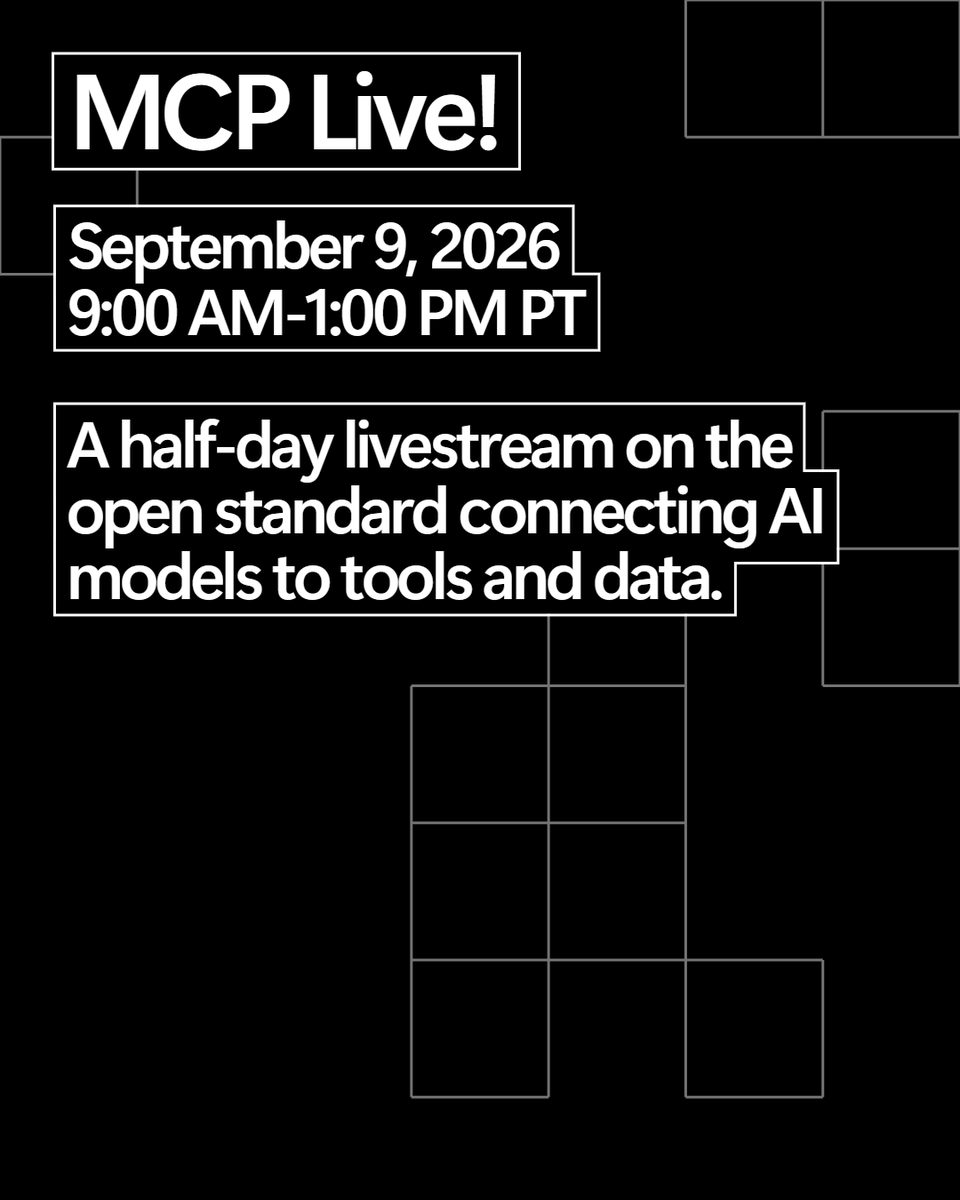 msdev's tweet photo. Join us September 9 for MCP Live! 

Dive into sessions on MCP at @github, building MCP servers with @code, using Toolboxes for a unified MCP layer in Microsoft Foundry, and more. https://t.co/IWQ4iOq66l