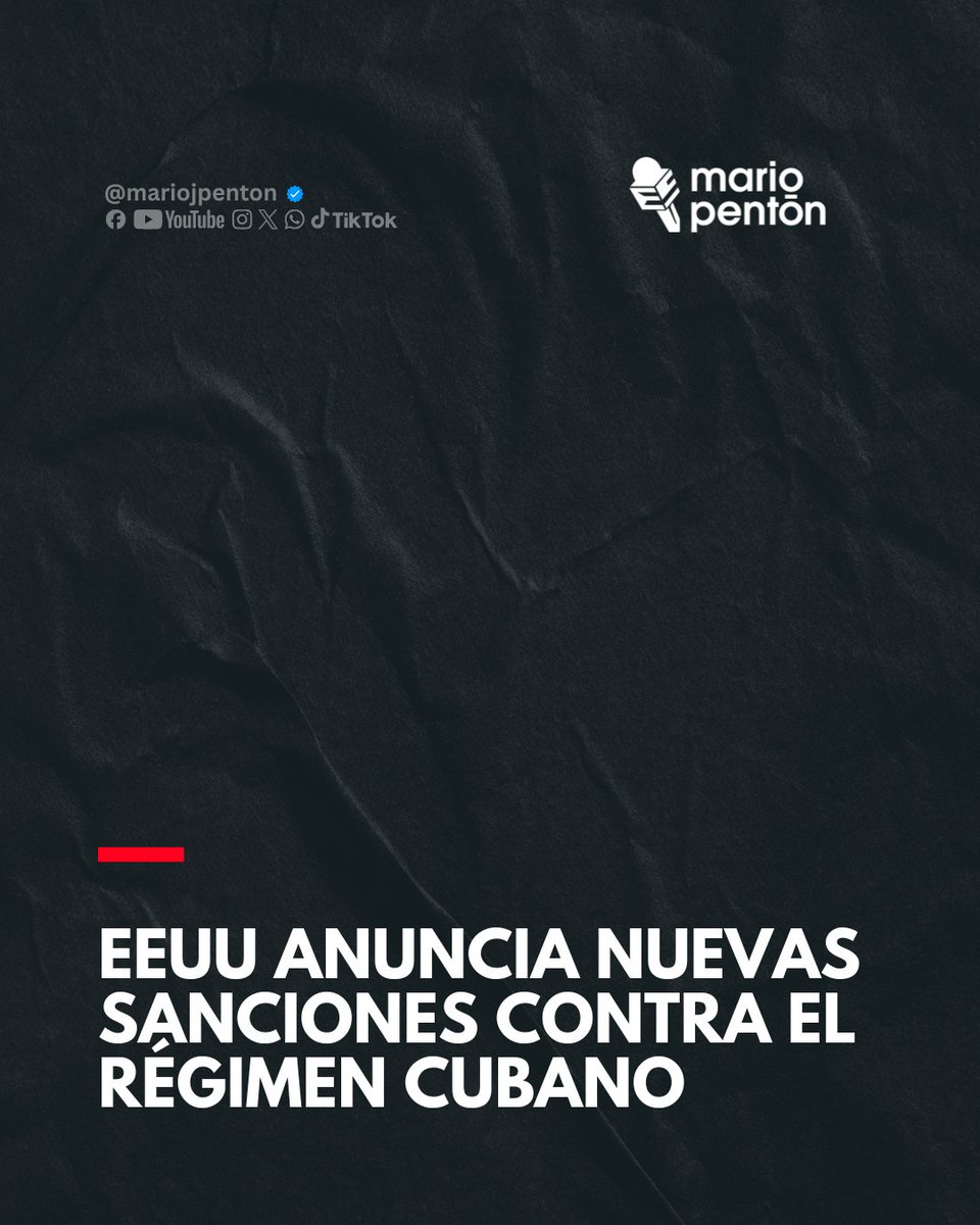 MarioJPenton's tweet photo. 🔴 #ÚLTIMAHORA | Los departamentos del Tesoro y de Estado de Estados Unidos anunciarán este jueves nuevas sanciones contra diez empresas estatales cubanas de los sectores de la minería, los metales y la construcción, así como contra la dirección del Instituto Cubano de Amistad con los Pueblos (ICAP), según un comunicado obtenido por The Associated Press (AP).

⭕ El secretario de Estado Marco Rubio afirmó que el ICAP promueve una “vasta red subversiva en Estados Unidos” destinada a identificar, captar y radicalizar a ciudadanos estadounidenses. Según declaraciones recogidas por AP, Rubio sostuvo además que el régimen cubano intentó aprovechar el centenario de Fidel Castro para revitalizar esa red, llevando a La Habana a una nueva brigada de simpatizantes internacionales.

⭕ “La Administración Trump no se quedará de brazos cruzados mientras una potencia extranjera hostil intenta aprovecharse de nuestras libertades”, afirmó Rubio en el comunicado citado por AP. El secretario de Estado sostuvo que el régimen busca influir sobre ciudadanos estadounidenses mediante “mentiras, técnicas de espionaje y otras prácticas indebidas”.