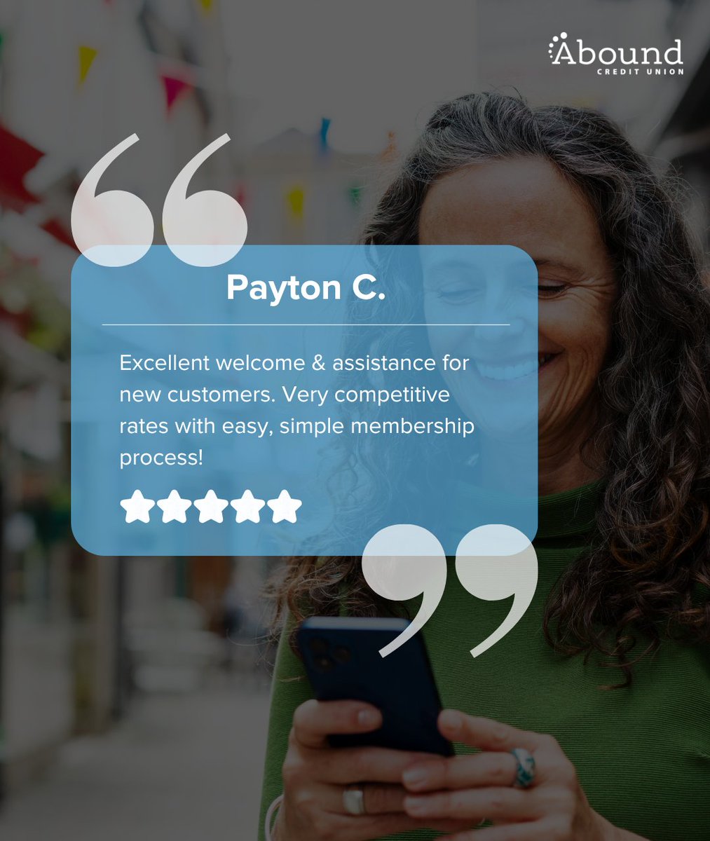 AboundCU's tweet photo. Don't take it from us, here's what one of our members had to say. Learn more about being a part of Abound! 💜 https://t.co/41TZ7KpQal