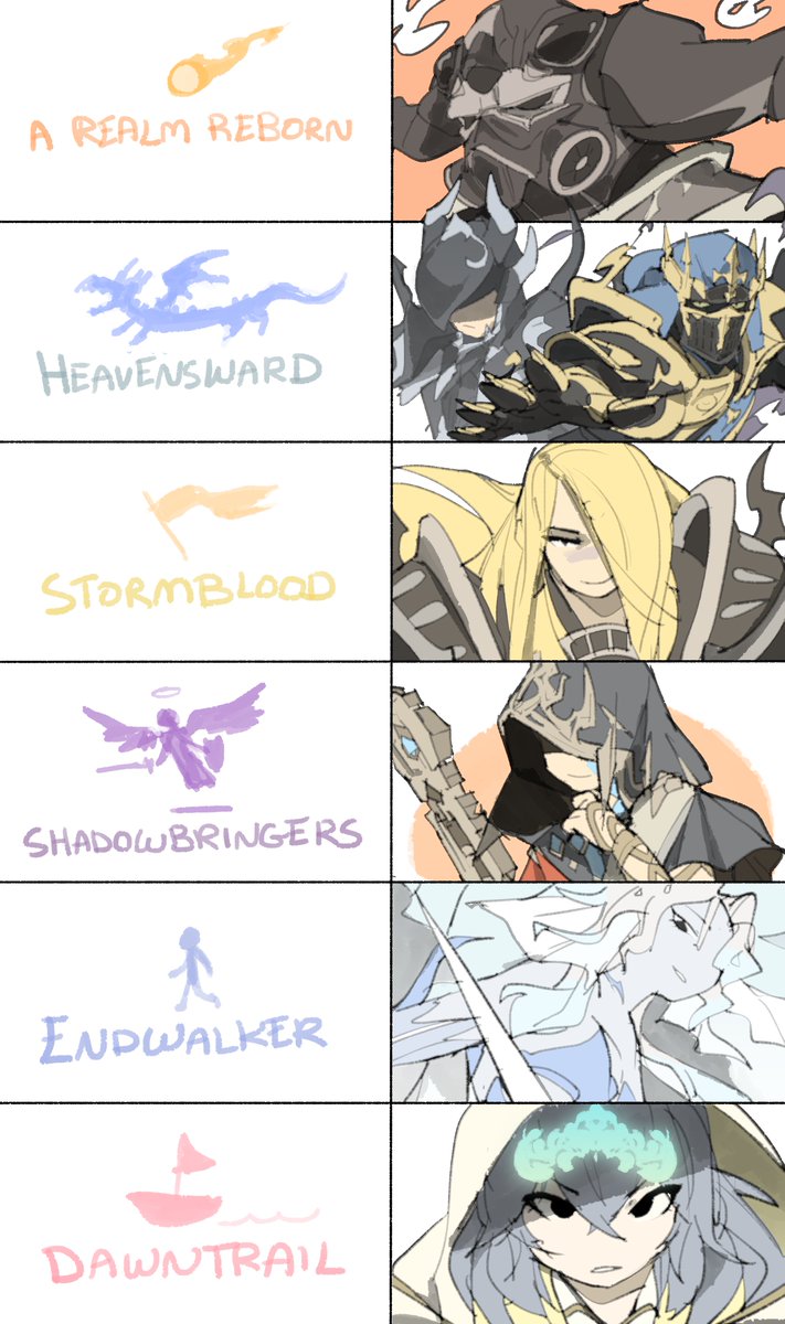 japan_tem's tweet photo. favorite ffxiv characters from each expansion https://t.co/R9fbGmRcrU